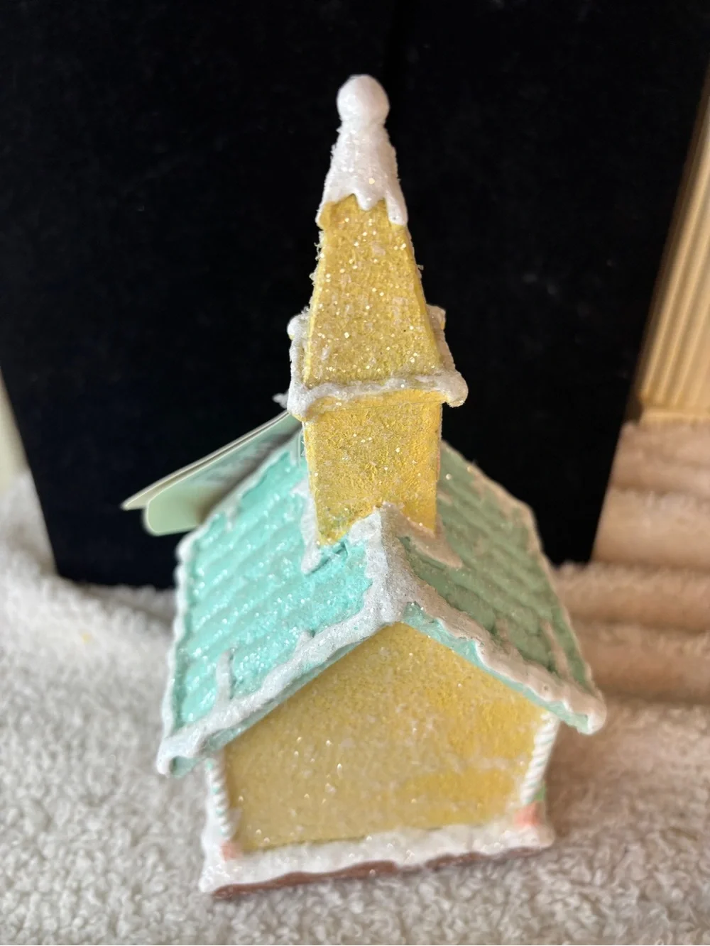 Trimesetter Village Church Holiday Glitter 9” Tall Light Up New/Flaw on the tree